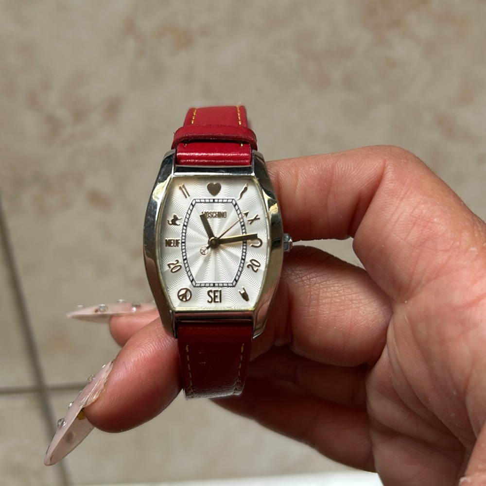 Moschino watch red leather band symbol dials
